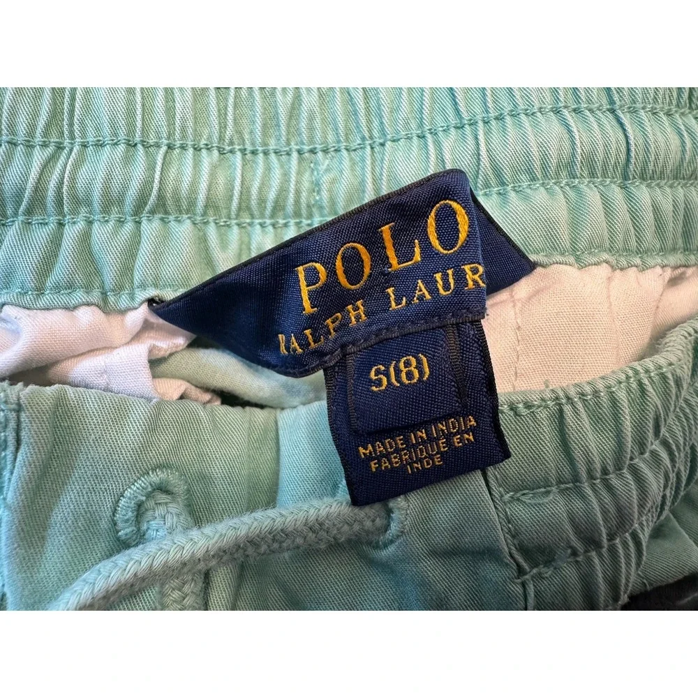 Boys RALPH‎ LAUREN Polo Sz 8 Shorts Elastic Drawstring Waistband Green Logo